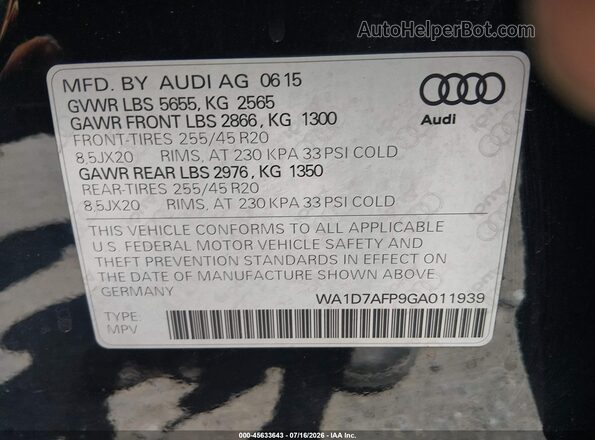 WA1D7AFP9GA011939 2016 AUDI Q5 Black Widok komory silnika