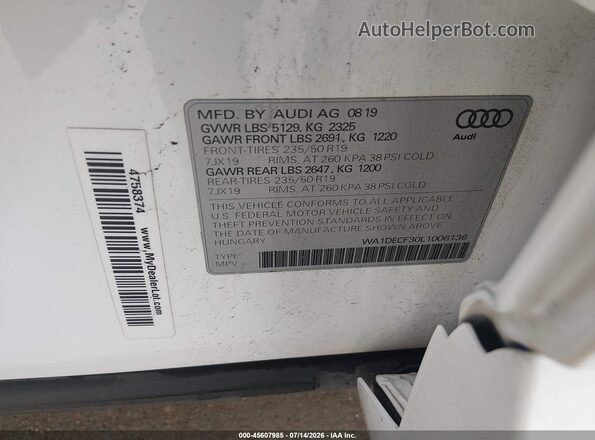 WA1DECF30L1006136 2020 AUDI Q3 White Vista del compartimento del motor