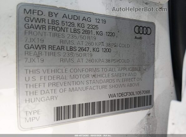 WA1DECF30L1057068 2020 AUDI Q3 Белый Вид подкапотного пространства