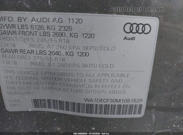 WA1DECF30M1051529 2021 AUDI Q3 Gray Widok komory silnika