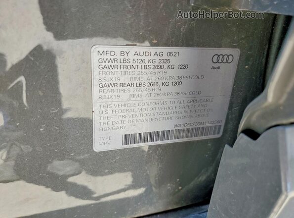 WA1DECF30M1142560 2021 AUDI Q3 Gray Vista de la etiqueta del VIN