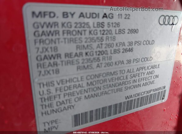 WA1DECF30P1068528 2023 AUDI Q3 Red Engine compartment view