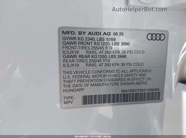 WA1DECF30S1099495 2025 AUDI Q3 White Շարժիչի բաժամունքի տեսք