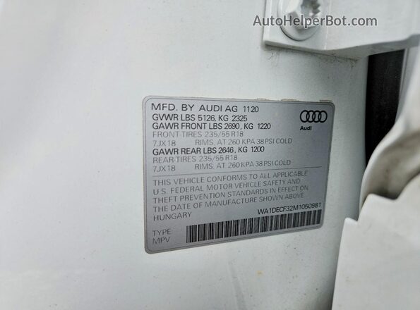 WA1DECF32M1050981 2021 AUDI Q3 White Vista de la etiqueta del VIN