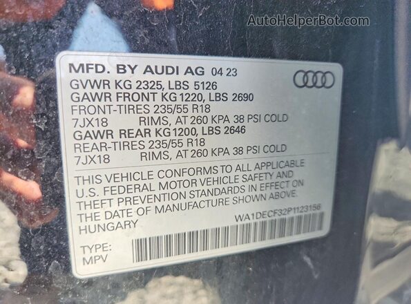 WA1DECF32P1123156 2023 AUDI Q3 Black Vista de la etiqueta del VIN