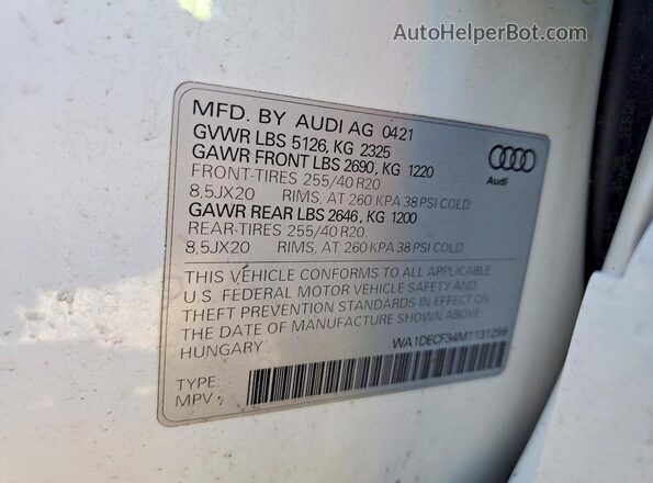 WA1DECF34M1131299 2021 AUDI Q3 Белый Вид наклейки с VIN-кодом
