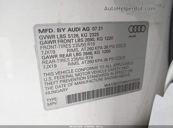 WA1DECF34N1010225 2022 AUDI Q3 Белый Вид подкапотного пространства