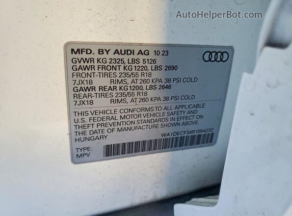 WA1DECF34R1054232 2024 AUDI Q3 White Widok wnętrza 360 stopni