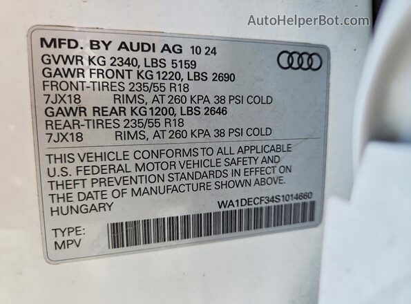 WA1DECF34S1014660 2025 AUDI Q3 White Սալոնի 360 աստիճան տեսք