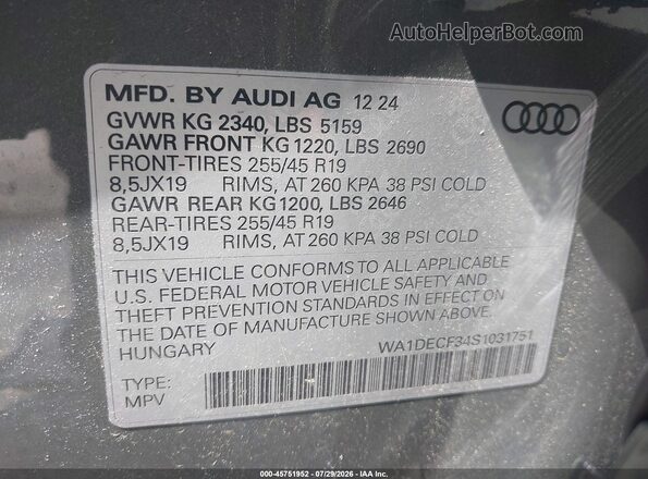 WA1DECF34S1031751 2025 AUDI Q3 Серый Вид подкапотного пространства