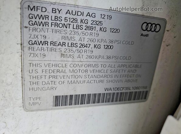 WA1DECF35L1060158 2020 AUDI Q3 White Панорамний вид салону 360°