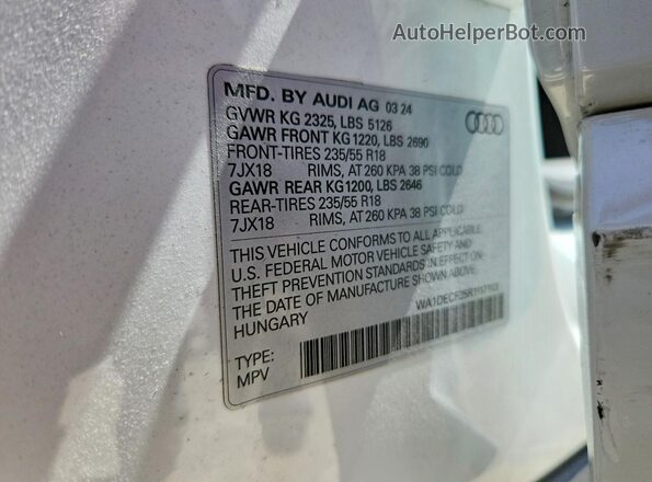 WA1DECF35R1117113 2024 AUDI Q3 White Vista de la etiqueta del VIN