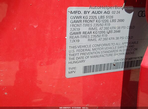 WA1DECF36R1107576 2024 AUDI Q3 Red Вид підкапотного простору