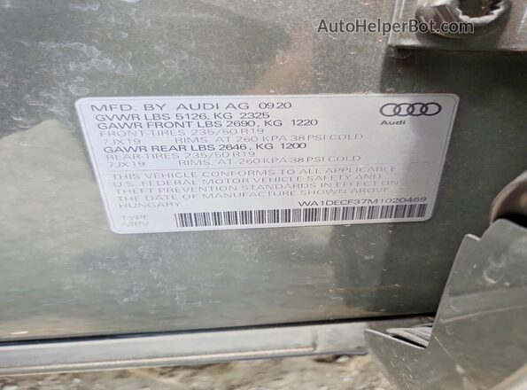 WA1DECF37M1020469 2021 AUDI Q3 Gray Вид наклейки з VIN-кодом
