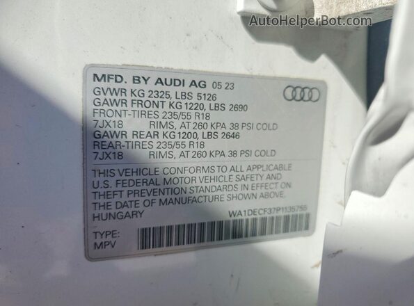 WA1DECF37P1135755 2023 AUDI Q3 White Панорамний вид салону 360°