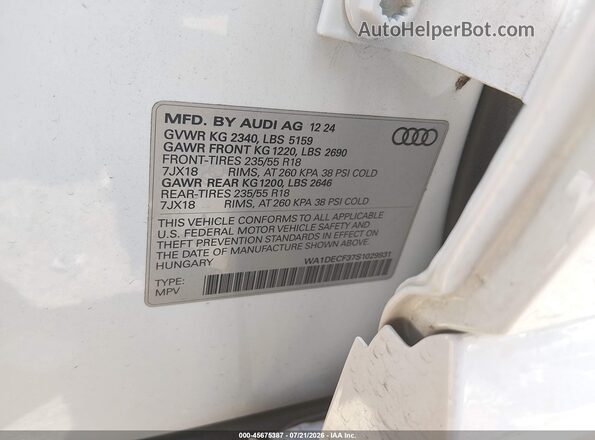 WA1DECF37S1029931 2025 AUDI Q3 White Vista del compartimento del motor