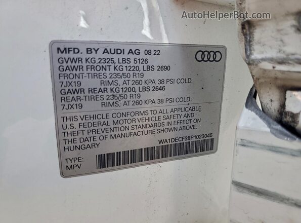 WA1DECF38P1023045 2023 AUDI Q3 White VIN կոդի պիտակի տեսք