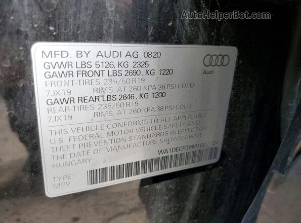 WA1DECF39M1007724 2021 AUDI Q3 Black Vista de la etiqueta del VIN