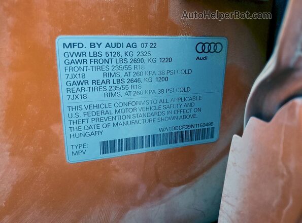 WA1DECF39N1150495 2022 AUDI Q3 Orange Սալոնի 360 աստիճան տեսք
