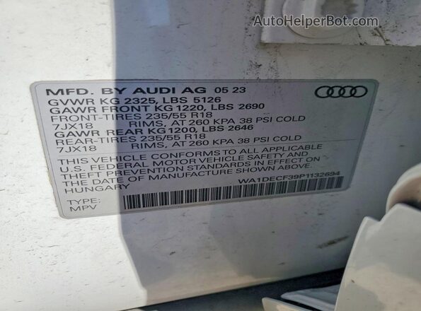 WA1DECF39P1132694 2023 AUDI Q3 White Widok naklejki z numerem VIN