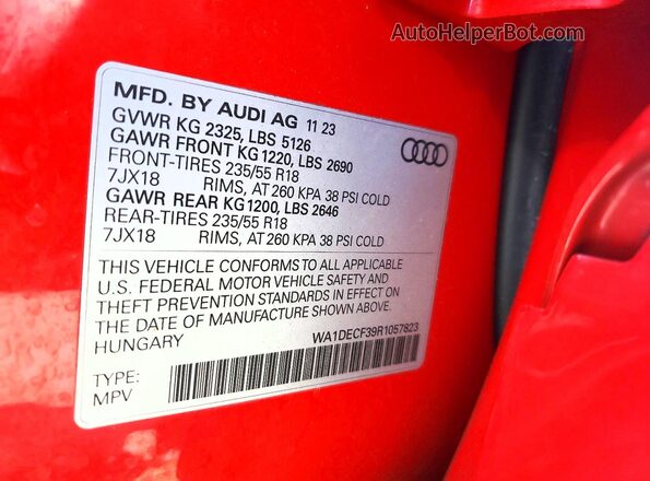 WA1DECF39R1057823 2024 AUDI Q3 Красный Вид наклейки с VIN-кодом