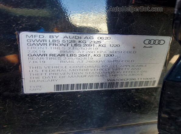 WA1DECF3XL1110083 2020 AUDI Q3 Black VIN sticker view