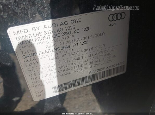 WA1DECF3XM1014777 2021 AUDI Q3 Black Вид підкапотного простору
