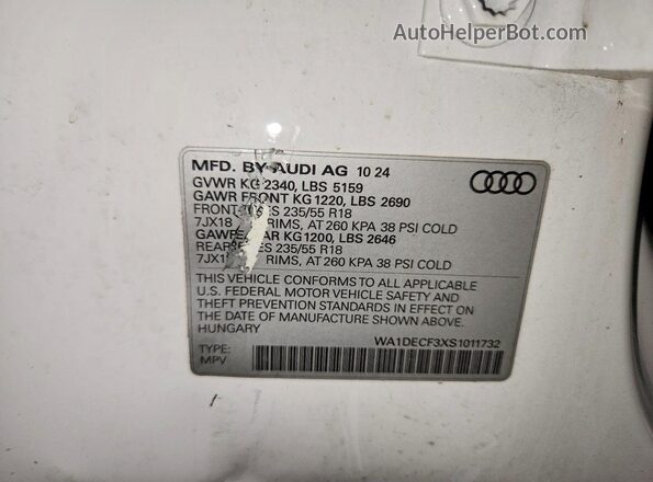 WA1DECF3XS1011732 2025 AUDI Q3 White Вид наклейки з VIN-кодом