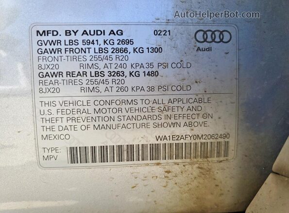 WA1E2AFY0M2062490 2021 AUDI Q5 Silver VIN կոդի պիտակի տեսք