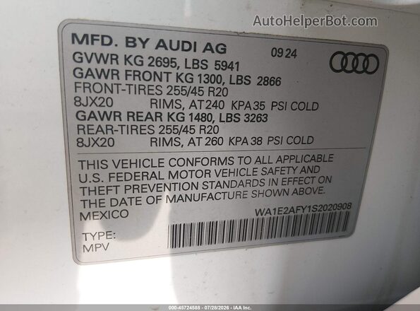 WA1E2AFY1S2020908 2025 AUDI Q5 White Вид підкапотного простору