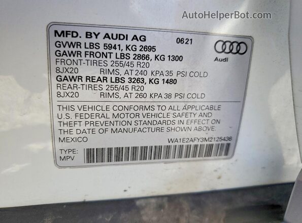 WA1E2AFY3M2125436 2021 AUDI Q5 White Սալոնի 360 աստիճան տեսք
