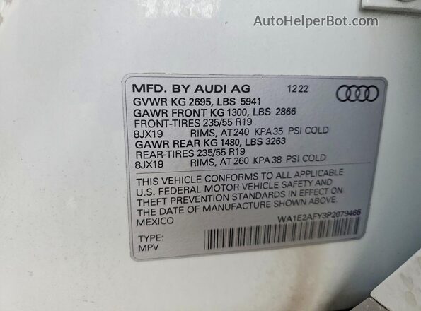 WA1E2AFY3P2079465 2023 AUDI Q5 White Widok naklejki z numerem VIN