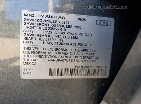 WA1E2AFY5S2010138 2025 AUDI Q5 Gray Սալոնի 360 աստիճան տեսք