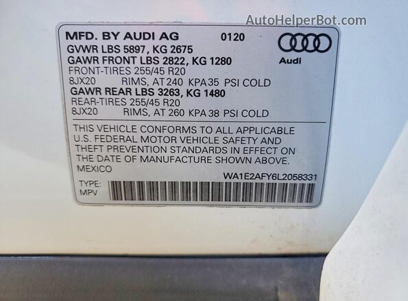 WA1E2AFY6L2058331 2020 AUDI Q5 White Engine compartment view