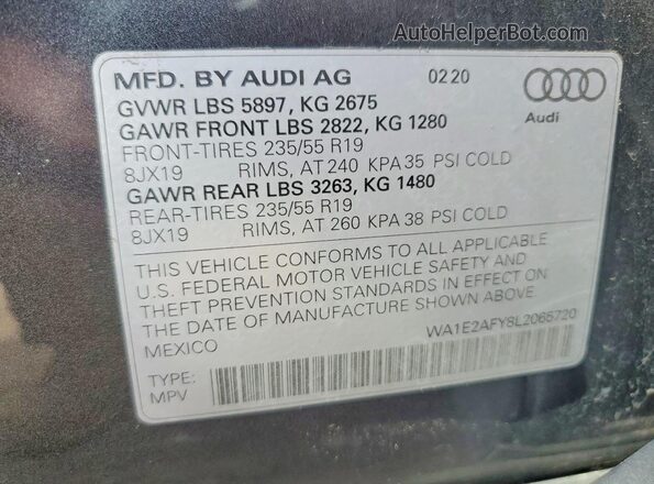 WA1E2AFY8L2065720 2020 AUDI Q5 Серый Вид подкапотного пространства