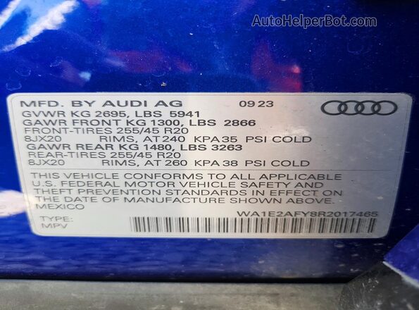 WA1E2AFY8R2017465 2024 AUDI Q5 Blue VIN კოდის სტიკერის ხედი