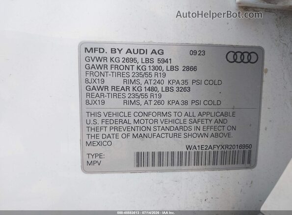 WA1E2AFYXR2016950 2024 AUDI Q5 White ძრავის განყოფილების ხედი