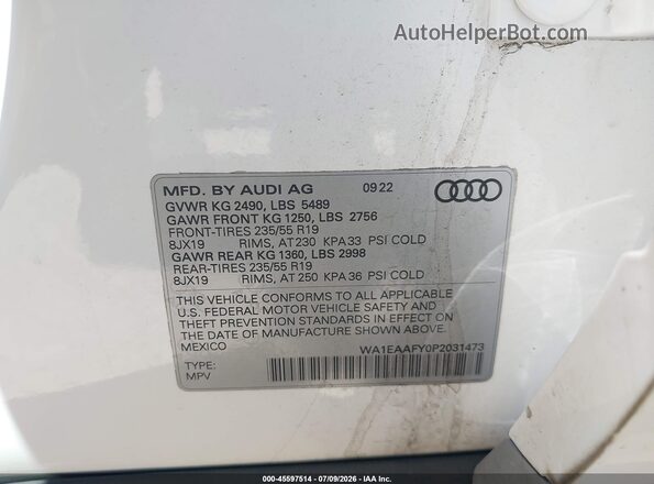 WA1EAAFY0P2031473 2023 AUDI Q5 Белый Вид подкапотного пространства