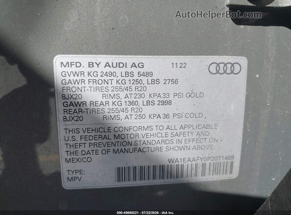 WA1EAAFY0P2071469 2023 AUDI Q5 Gray Engine compartment view