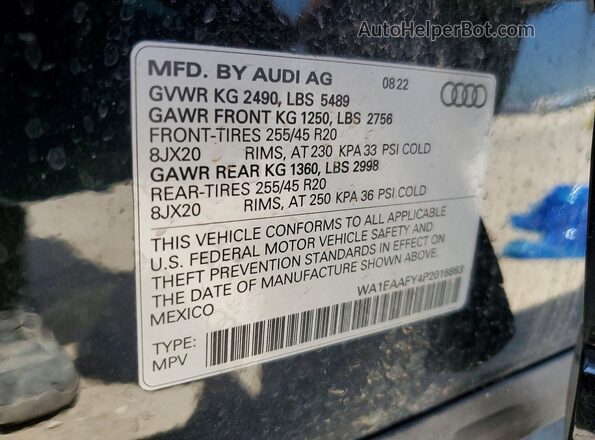 WA1EAAFY4P2016863 2023 AUDI Q5 Black Вид наклейки з VIN-кодом