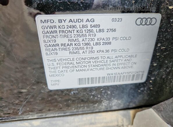 WA1EAAFY5P2124716 2023 AUDI Q5 Black Widok komory silnika