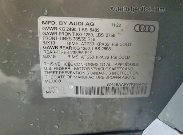 WA1EAAFY7P2064390 2023 AUDI Q5 Gray Widok wnętrza 360 stopni