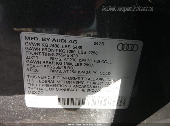 WA1EAAFYXP2138000 2023 AUDI Q5 White Vista del compartimento del motor