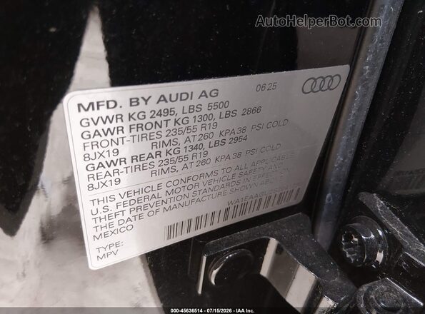 WA1EAAGU2S2041796 2025 AUDI ALL Black Engine compartment view