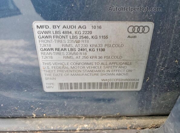 WA1ECCFS2HR009534 2017 AUDI Q3 Синий Вид подкапотного пространства