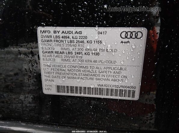 WA1ECCFS2JR004050 2018 AUDI Q3 Черный Вид подкапотного пространства