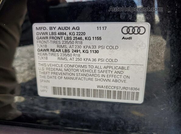 WA1ECCFS7JR018364 2018 AUDI Q3 Black Widok komory silnika