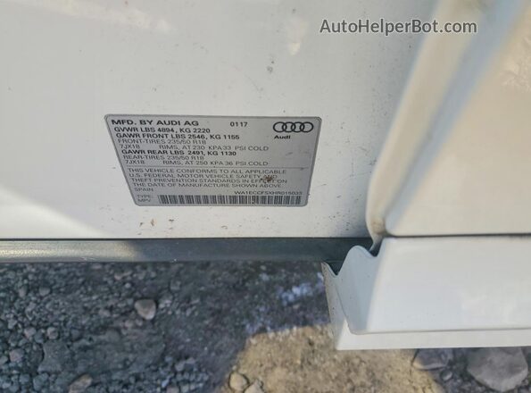 WA1ECCFSXHR015033 2017 AUDI Q3 White VIN კოდის სტიკერის ხედი