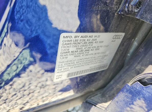 WA1EECF31N1124123 2022 AUDI Q3 Blue Вид наклейки з VIN-кодом