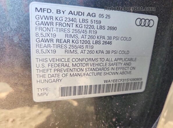 WA1EECF31S1090809 2025 AUDI Q3 Серый Панорамный вид салона 360°